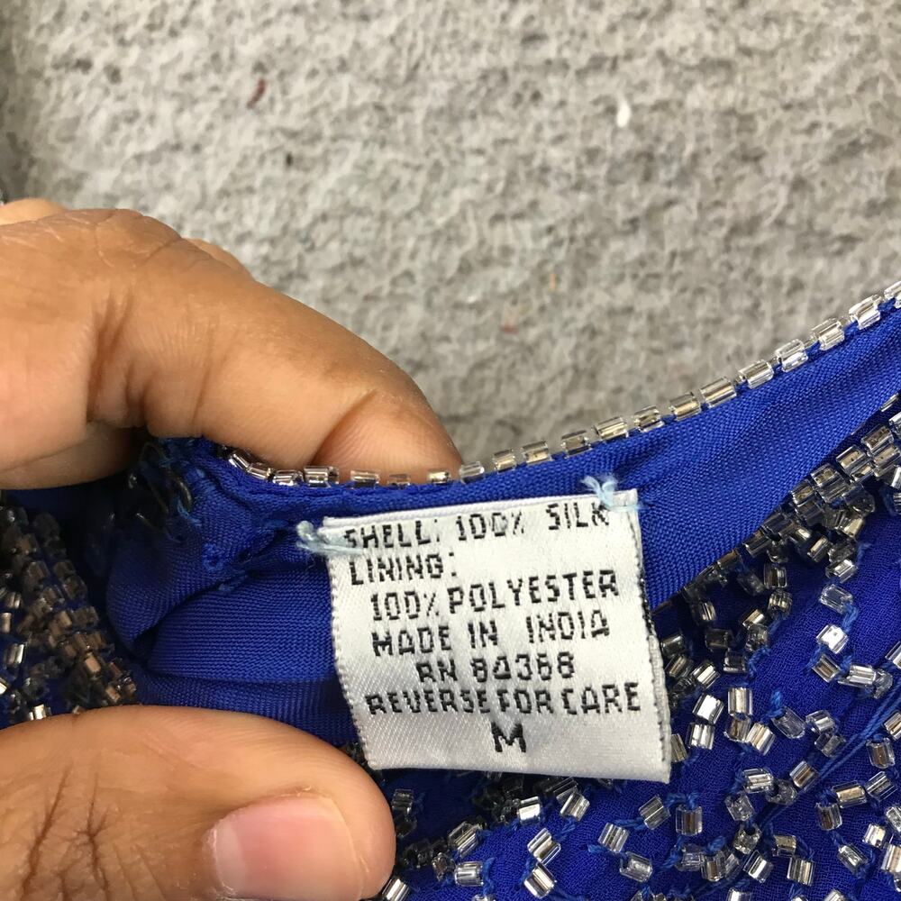 Lawrence Kazar Sequined Blue Silk Cocktail Dress - Size M - Picture 10 of 12